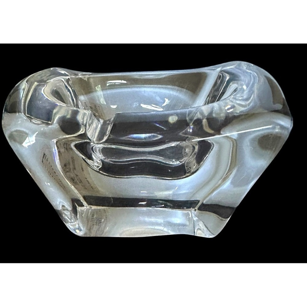 Vintage Daum Nancy France Signed Art Deco Heavy Clear Crystal Ashtray Catchall